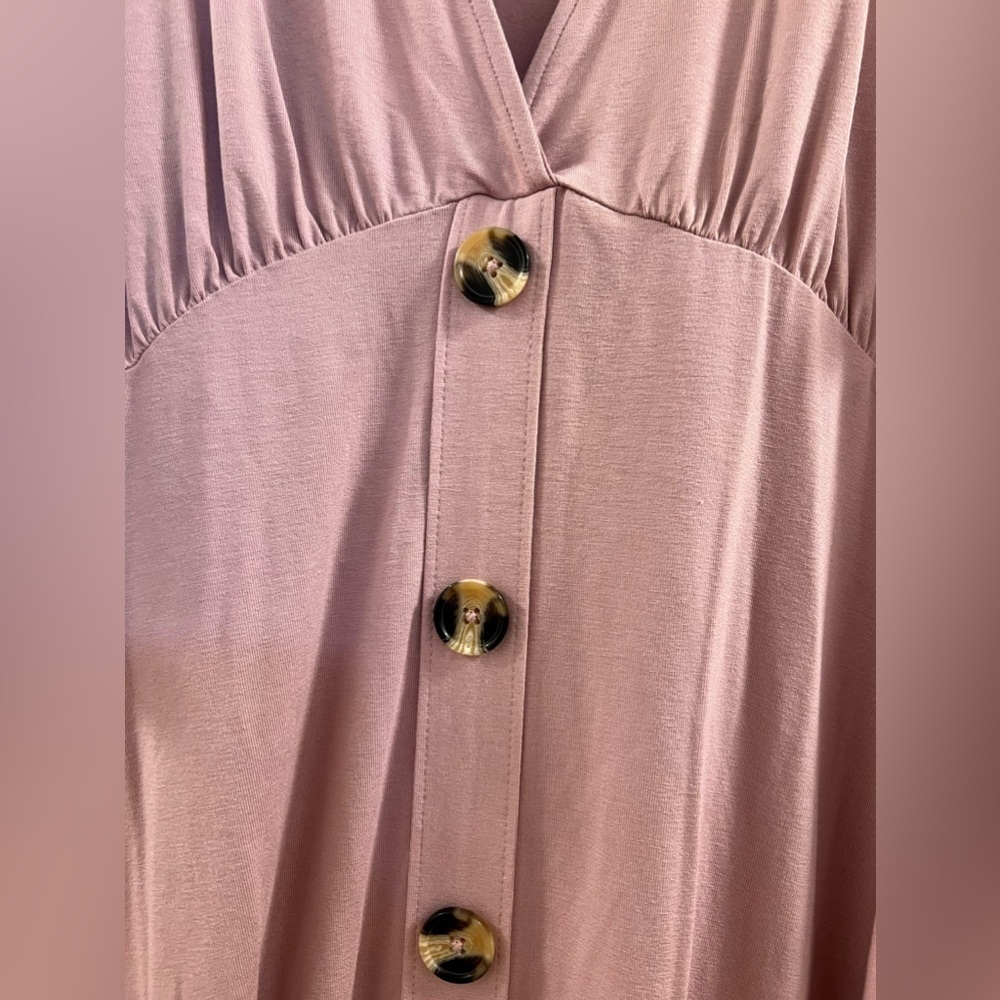 ASOS DESIGN flutter sleeve mini tea dress with buttons in rose pink HH. - Picture 11 of 13